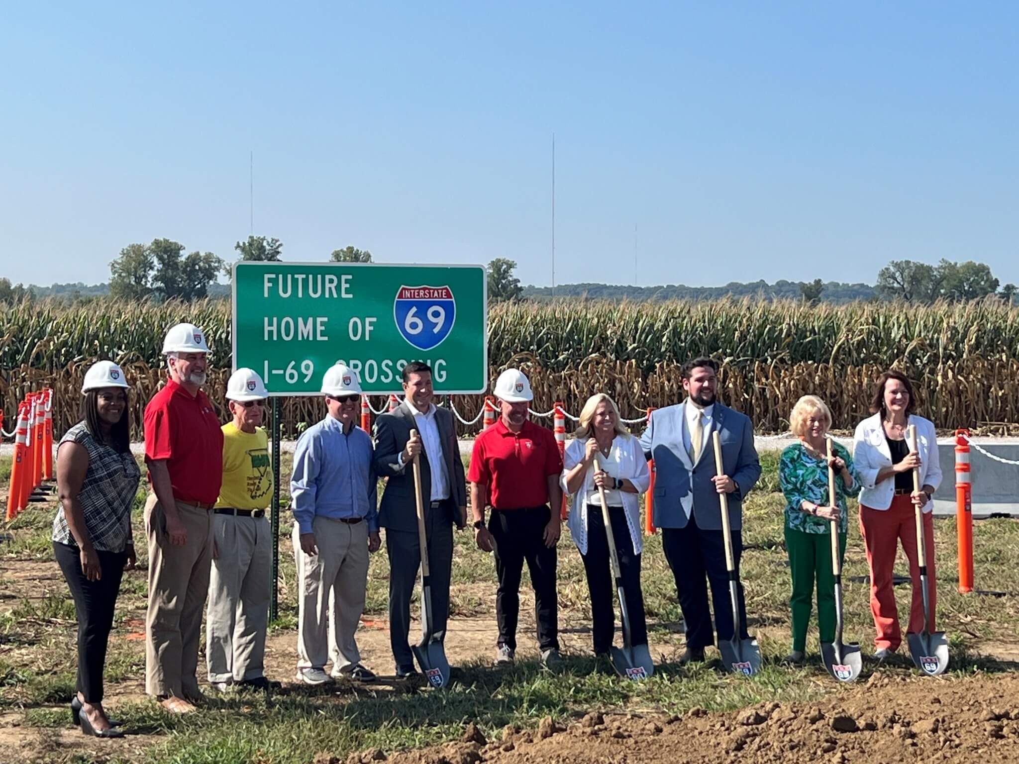 Gov. Holcomb, INDOT break ground on Indiana approach of I-69 crossing